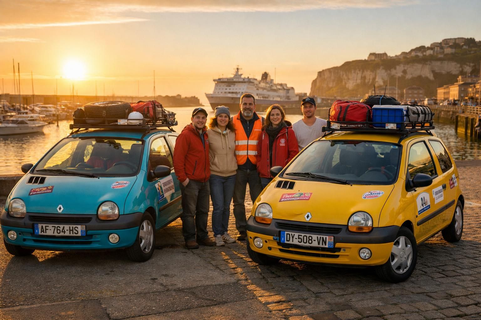à dieppe, deux twingo partent à l'aventure dans un raid solidaire exceptionnel à travers le désert, alliant esprit d'équipe et solidarité.
