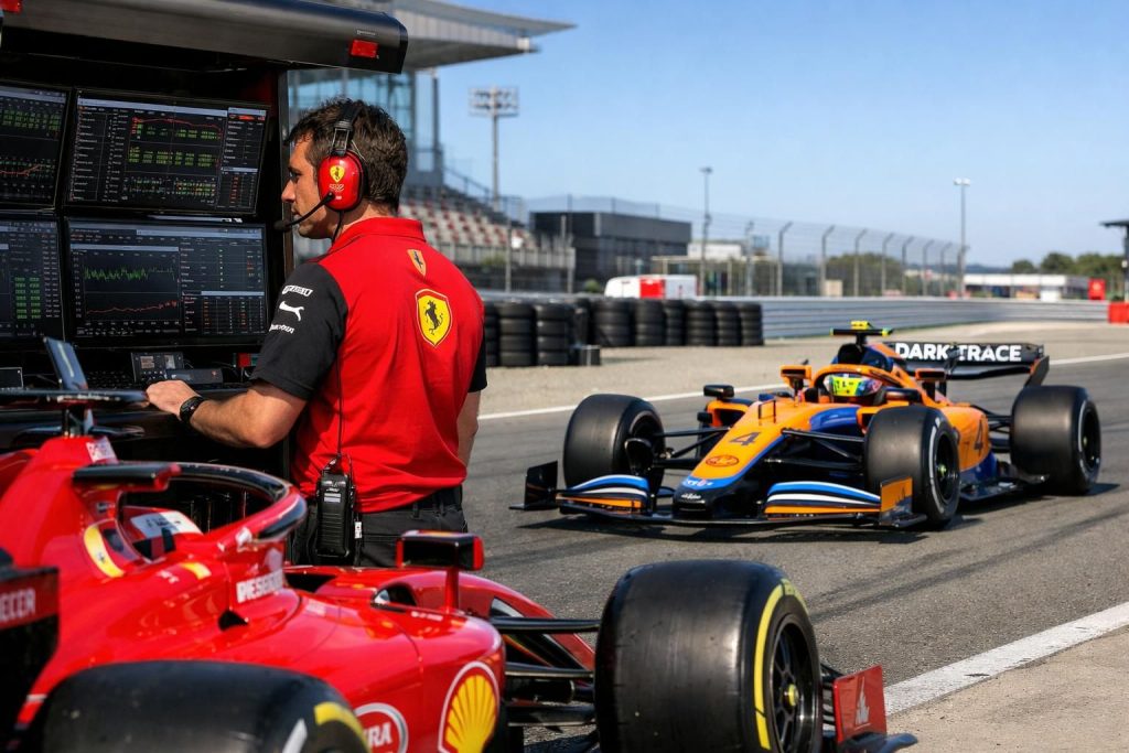 retour sur une journée difficile pour ferrari où norris a pris la tête du classement en milieu de journée lors des essais.