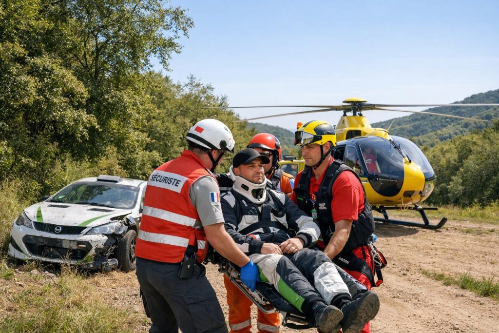 un pilote a été évacué en hélicoptère après une sortie de route lors du rallye haute vallée d’azergues dans le rhône. découvrez les détails de cet incident et les conditions de la course.