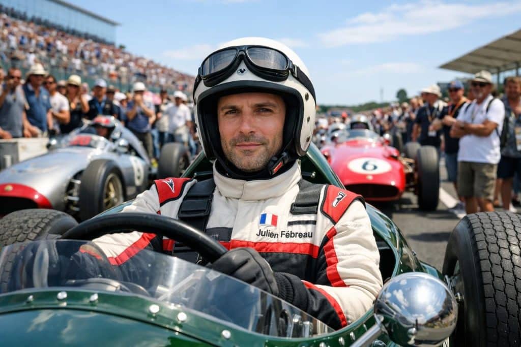 découvrez julien fébreau, la voix emblématique de la f1, qui prend le volant lors du grand prix de france historique pour une expérience unique et passionnante.