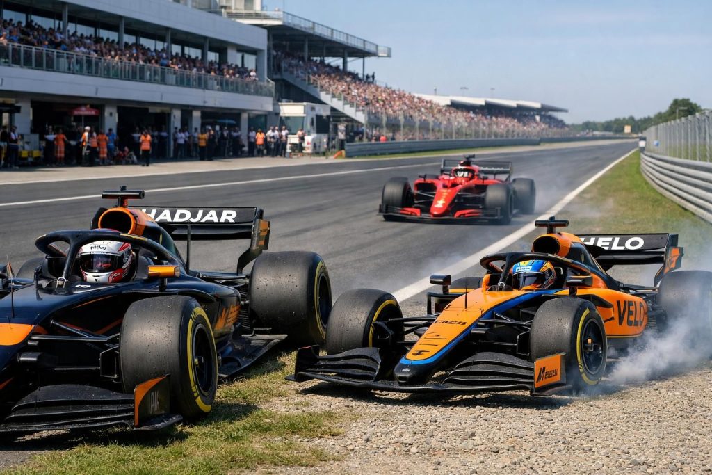 suivez les dernières actualités de la formule 1 : l'abandon de hadjar, les difficultés de piastri en formation, et le départ fulgurant de ferrari dans la course.