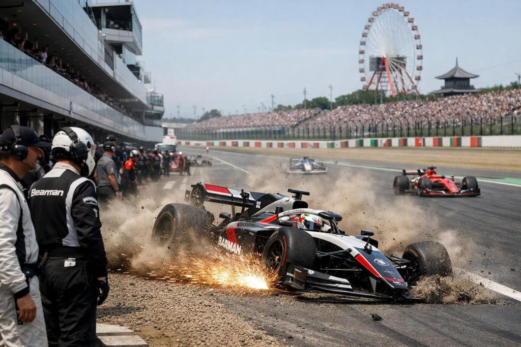 revivez en vidéo le spectaculaire accident de bearman lors du grand prix de formule 1 au japon, un moment fort et impressionnant de la course.