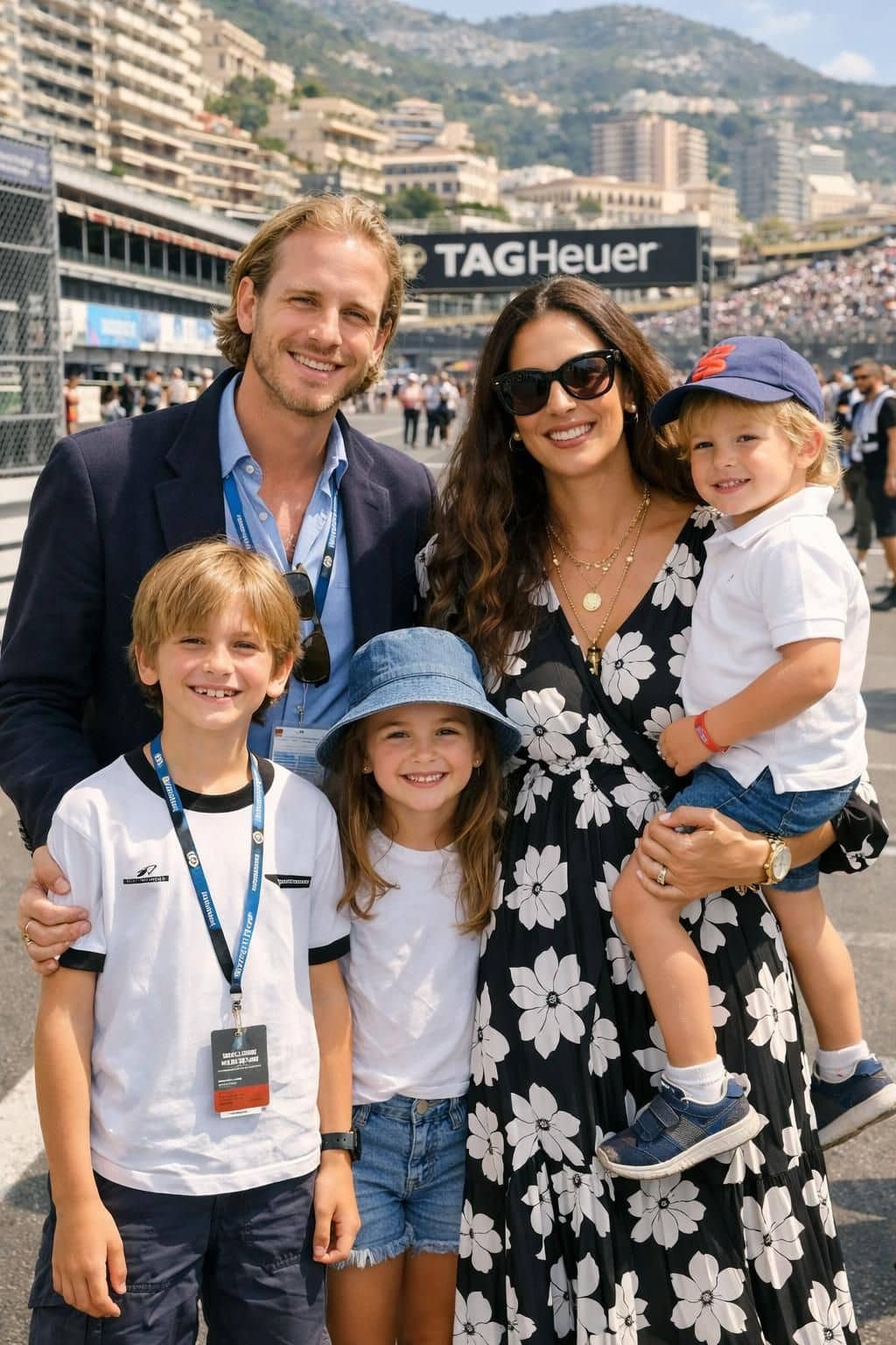 découvrez andrea casiraghi et tatiana dans de magnifiques robes maxi fleuries lors d'une rare sortie familiale avec leurs enfants, alliant élégance et tendresse.