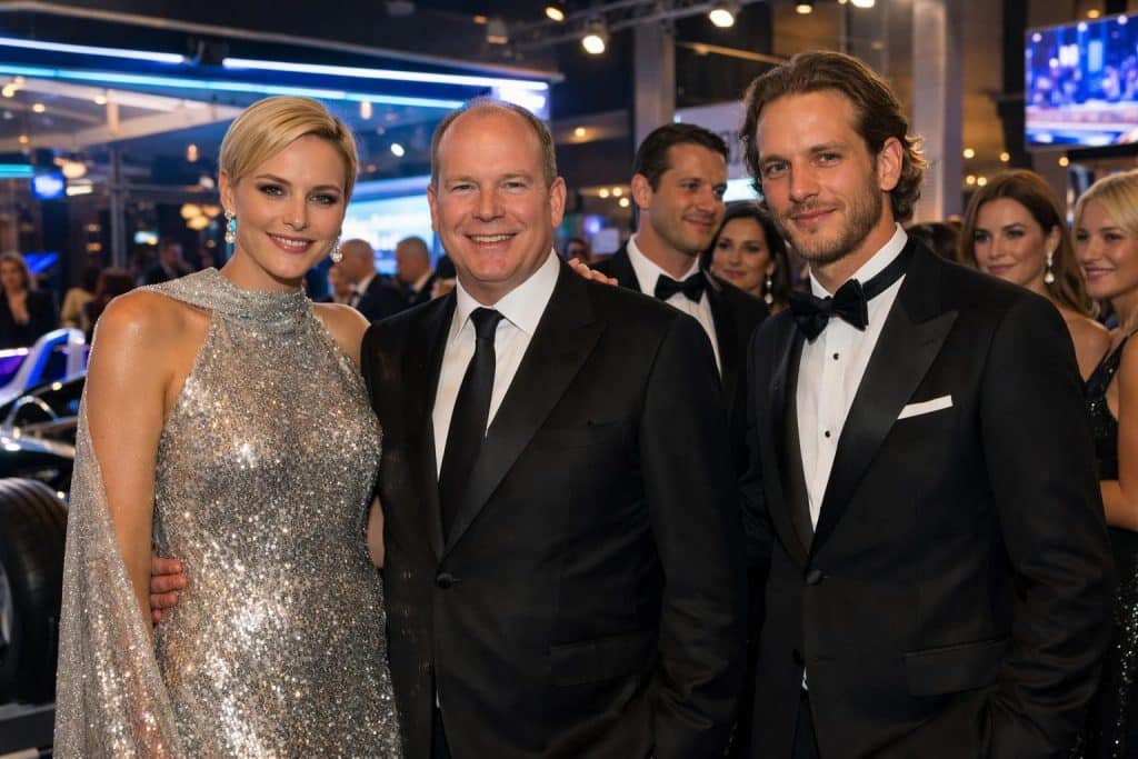 charlène et albert de monaco éblouissent par leur élégance lors de la célébration de la formule e, aux côtés d’andrea casiraghi et de ses invités prestigieux.