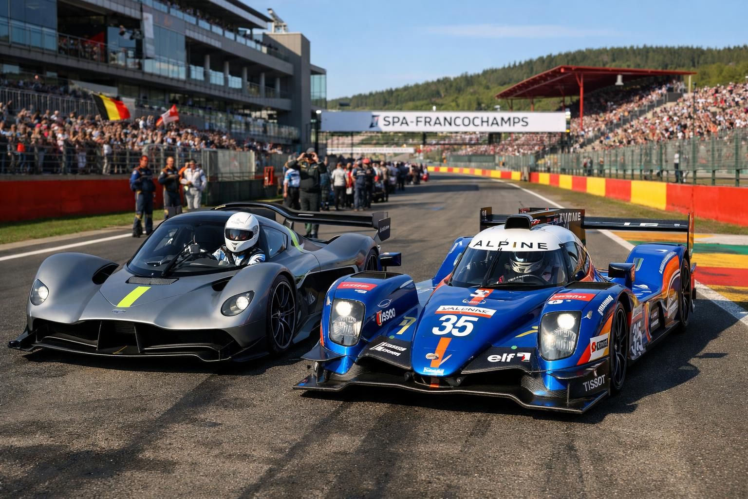 découvrez en images le spectaculaire duel entre l'aston martin valkyrie et l'alpine n°35 sur le légendaire circuit de spa-francorchamps.