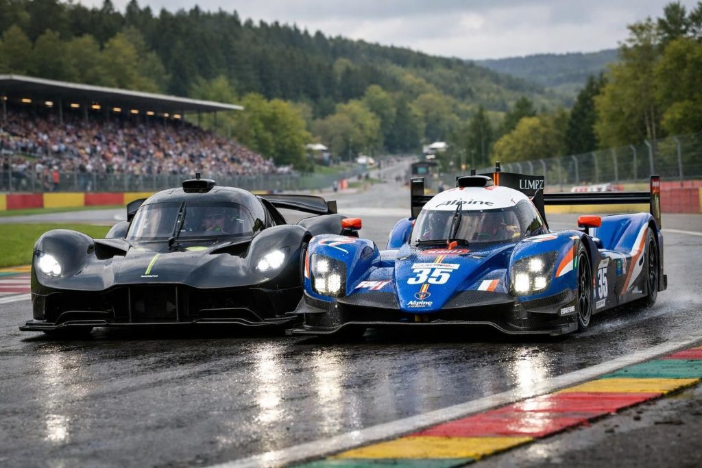 découvrez en images le spectaculaire face-à-face entre l'aston martin valkyrie et l'alpine n°35 sur le mythique circuit de spa-francorchamps, un rendez-vous incontournable pour les passionnés d'automobile.