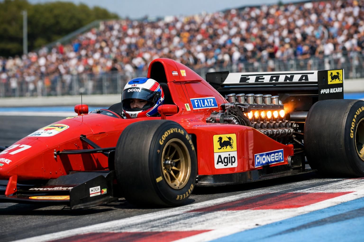 revivez le moment exceptionnel où esteban ocon ranime la mythique ferrari 1995 de jean alesi lors d’un duel amical captivant avec hadjar, un hommage vibrant à l’histoire de la formule 1.