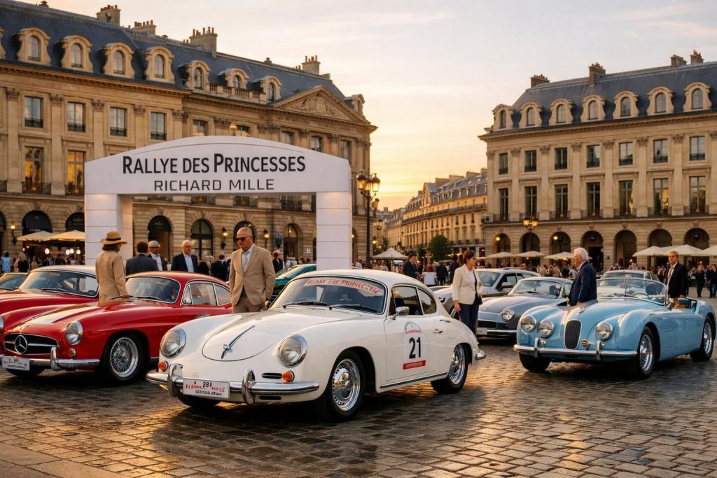 découvrez le rallye des princesses richard mille, un événement prestigieux où des voitures de collection d'exception illuminent la place vendôme dans une atmosphère d'élégance et de raffinement.