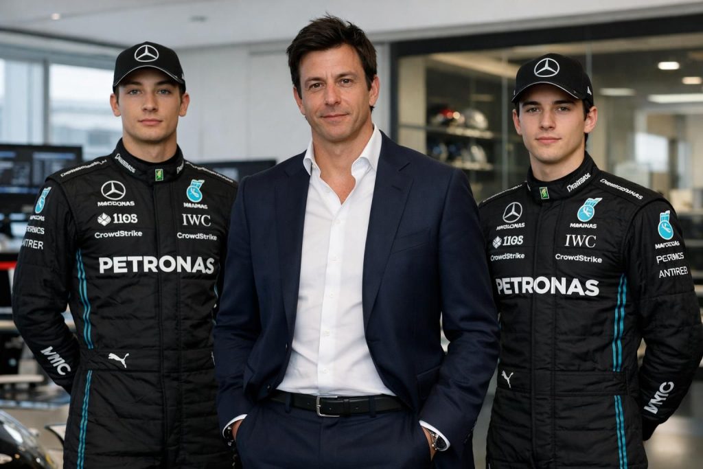 toto wolff, le dirigeant de mercedes en formule 1, exprime son désir de conserver le duo de pilotes russell et antonelli pour assurer la continuité et la performance de l'équipe.