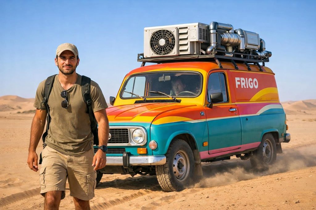 suivez l'incroyable aventure solidaire de tiago fernandez qui traverse le désert à bord de sa 4l frigorifique unique en son genre, mêlant défi, innovation et engagement humanitaire.