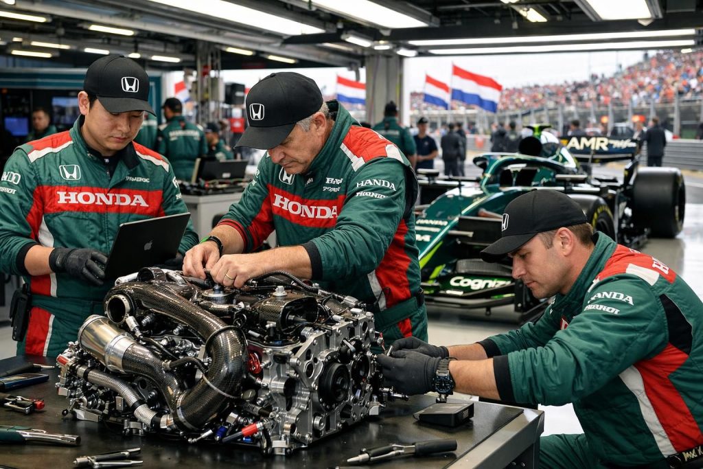 honda améliore la performance du moteur d'aston martin pour viser une victoire au grand prix de formule 1 des pays-bas.