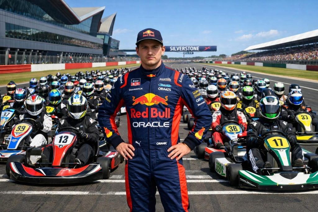max verstappen organise un défi épique en karting réunissant 100 pilotes sur le célèbre circuit de silverstone, promettant une compétition intense et spectaculaire.