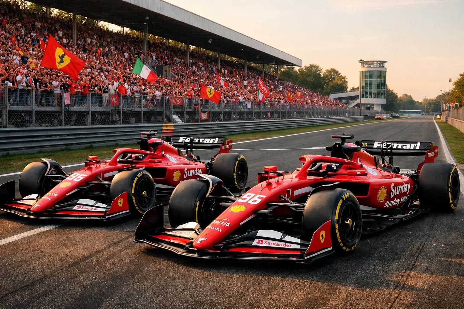 revivez le grand prix d’italie de formule 1 avec leclerc et hamilton, tous deux au volant de ferrari revisitées, pour un duel inédit et palpitant sur le circuit.